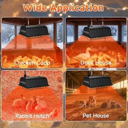 300W Heat Lamp for Chickens Brooder Heater 2PCS Chicken Coop Heater Upgraded 12000H Carbon Fiber Bulbs Adjustable 2 Mode Temp Safe Fire Proof Chicken Heating Plate UL-Certified for Poultry Duck Quail - size: Small(1 Frame + 2 Tubes)