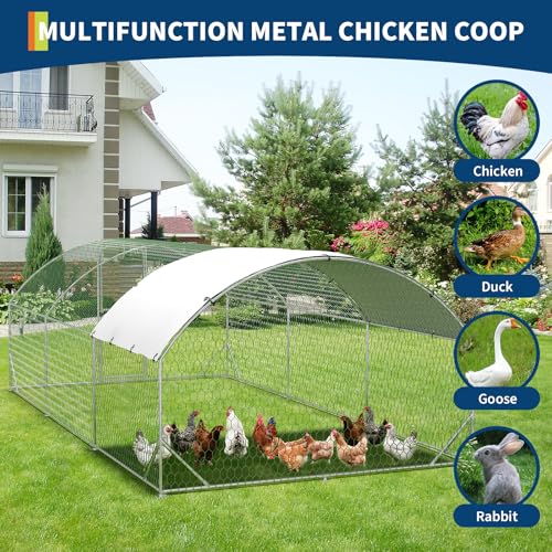Chicken Coop 9.8x19.7x6.6ft, Walk-in Large Metal Chicken Run with Cover, Chickens Poultry Cage with Double Door, Walk in Chicken Poultry Pen for Outdoor Farm Yard - size: 9.8'L x 19.7'W x 6.6'H