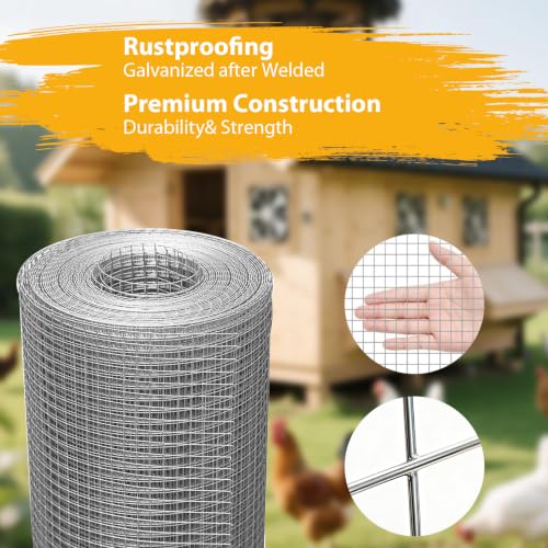 Hardware Cloth 16" x 50ft 19 Gauge, 1/2" Chicken Wire Fencing Galvanized Rust-Resistant, Wire Mesh, Poultry Animal Netting for Chicken Coops, Protective Barriers, Garden Fencing (Gloves Included) - size: 1/2" 16" x 50ft 19Ga