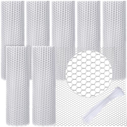 Landical 6 Rolls Plastic Chicken Wire Fencing Mesh 120 x 15.7 Inch Each Plastic Mesh Fence with Zip Ties Hexagonal Poultry Netting Garden Fencing Cat and Bird Netting (White) - color: White