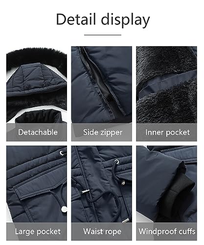 MOERDENG Women's Long Winter Puffer Coat Waterproof Warm Maxi Down Jacket Faux Fur Removable Hood Parka - color: Navy, size: Small