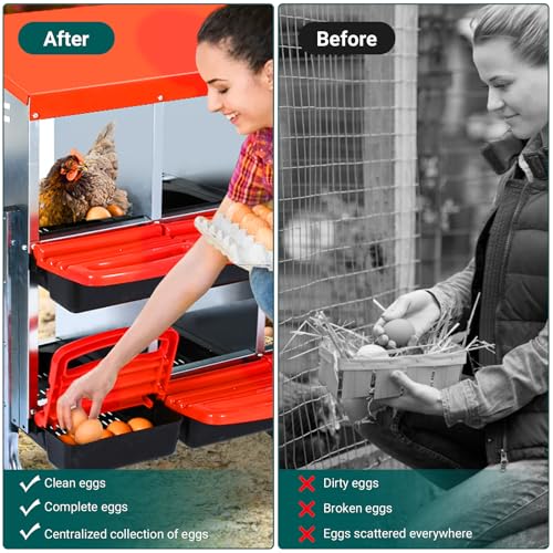 Garvee Chicken Nesting Boxes, 10 Hole Metal Chicken Laying Box with Removable Trays and Roll Out Egg Collection for Chicken Coop, with Metal Legs, Red - color: red, size: 10 Holes with Legs
