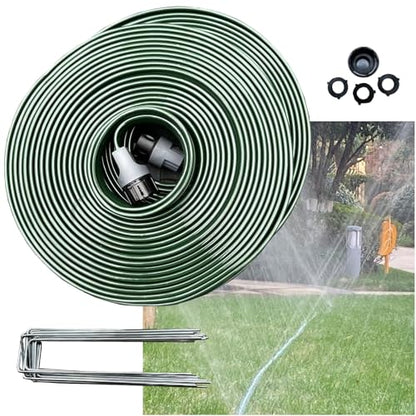 Watoo 2026 Sprinkler Hose & Soaker Hose for Yard - 75 FT Reinforced Flat Garden Hose with Holes, Heavy Duty No-Kink Lawn Irrigation Hose (Includes Stakes, High Pressure Spray) - size: 75FT