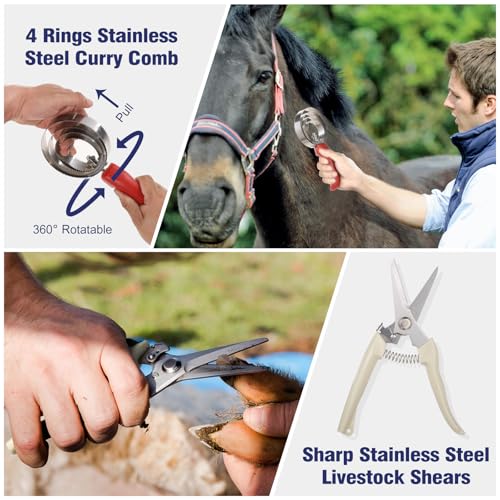 2 Pack Livestock Scratching Brushes, with Horse Comb & Trimming Shears, Large Soft Cow Scratcher, Goat Horse Scratching Post, Massage Brush for Horses, Sheep, Deer