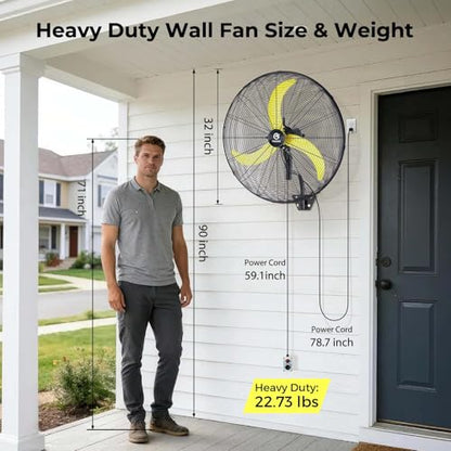 FUGOO 30" Eco BLDC Motor Powerful Airflow Quiet Industrial Wall Fan | 9800 CFM, 50%+ Energy Savings, Oscillating, Remote Control for Factory Garage Warehouse Barn Gym - size: 30 inch-Quiet-Energy Efficient