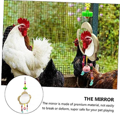 Wooden Chicken Mirror Toy Bells Hanging Mirror for Chicken Coop Fun and Play Promotes Intellectual Development and Healthy Growth Accessories