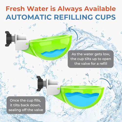 Lil'Clucker - Large Automatic Chicken Waterer Cups Suitable for Ducks, Geese, Turkeys, and Bunny Rabbit - Water Feeder Kit - Poultry Waterer (Green, 12 Pack) - color: Green, size: 12 Pack