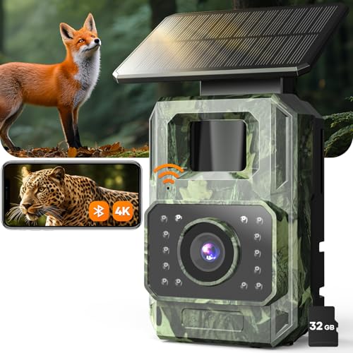 Assark Trail Camera 64MP 4K with Fixed Solar Panel, 6000mAh Game Camera with Night Vision Motion Activated Waterproof IP66 for Wildlife Deer Critter, Outdoor WiFi Trail Cam, 32GB SD Card Included - color: Camouflage
