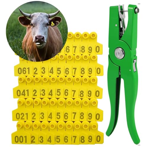 Livestock Identification Numbered Ear Tags TPU Livestock Ear Tags 100Pcs with Applicator Orange Yellow 60X75mm 001-500(Yellow,101 200) - color: Yellow, size: 101 200