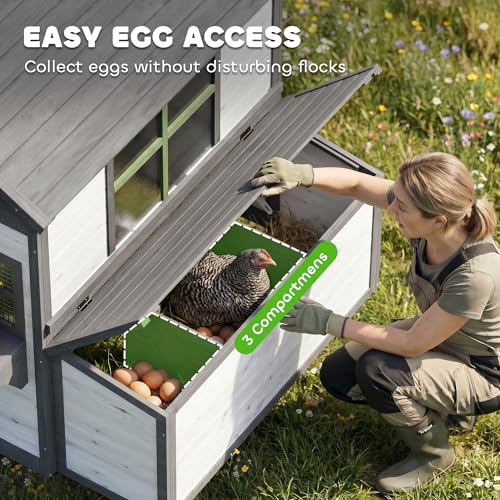 PawHut Wooden Chicken Coop, Hen House for 2-4 Hens, Outdoor Playhouse Poultry Cage with 2 Nesting Boxes, Waterproof Roof, Windows, Chicken Hutch for Farm Backyard, 72" x 50" x 54", White - color: White