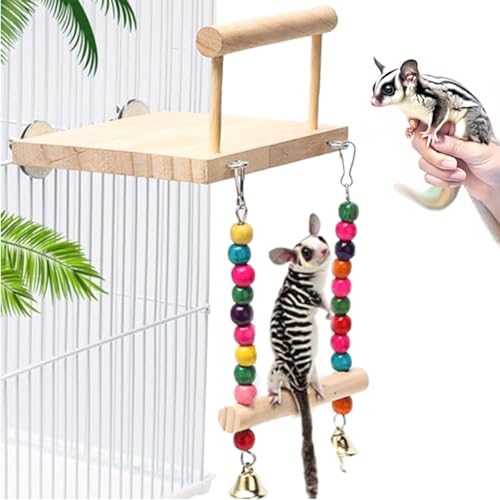 Multi-Functional Small Animal Swing Toy with Apple Wood Chewing & Climbing Rings - Exercise Platform for Hedgehogs, Squirrels, Sugar Gliders, Parrots, Rodent Cage Accessories (1Pcs)