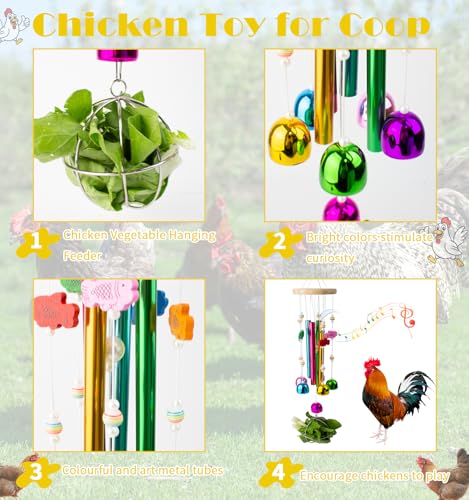 Chicken Toys with Treat Ball for Coop, Chicken Wind Chime Toys for Hens with 5 Metal Bells, Hanging Chickens Coop Pecking Toy for Hens Chicks Poultry