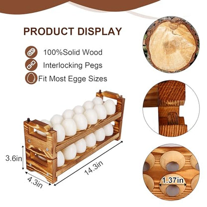 CVHOMEDECO. Wooden Egg Holder Fresh Egg Holders Countertop Firewood Egg Collecting Rack for Gathering Fresh eggs, Stackable with 24 eggs, Home Kitchen Organizer, Set of 2 PCS