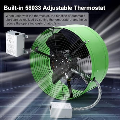 Criditpid 15" Gable Mount Vent Attic Fan for Gable, Home, Shed, Garage, Portable Building, Exhaust Ventilation Fan with Adjustable Thermostat 1650CFM, 1075RPM, 3.4A, 2500 Sq.Ft Coverage Area, Green. - color: 1650CFM