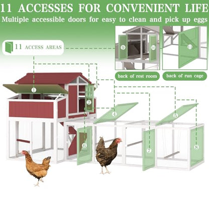 Gowoodhut 115.36" L 2-Story Chicken Coop with Extra Run Cage,Chicken House Hen House with 2 Large Nesting Boxes,Expandable Poultry Cage for 4-6 Chicken with 4 Perching Bars,Pull-Out Tray,Ramps(RED) - size: PET85+Extra Run Cage-Red