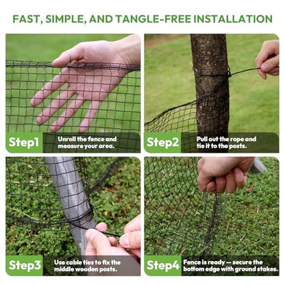 Deer Netting for Garden 7ftx25ft, Plastic Mesh Deer Fence with Pre-Strung Reinforced Edge, Durable Temporary Fencing for Yard, Ideal for Animal Barrier, Snow Fence & Tree/Crop Protection - size: 7ft X 25ft