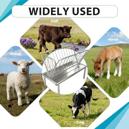 Heavy Duty Hay Feeder with Steel Frame, 4 Ft Long Livestock Feeder, Large Capacity 2 in 1 Design for Goat Hay Feeder, Ideal for Goats, Sheep, and Cows