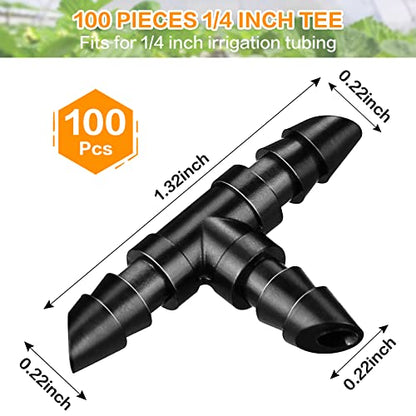 Gardrip Drip Irrigation Tee Fittings：100 Pieces Barbed Tee Irrigation Parts with Sharp End Fits for 1/4 Inch Drip Irrigation Tubing Drip Line T Connectors for Garden Lawn System - color: Tee-100P