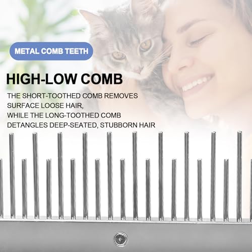 Blue Pet Double-Sided Row Undercoat Rake Comb with Handle Dog Dematting Comb for Shedding Fine Tooth Comb Pet Grooming Tool for Long-Haired Dogs Cats Gentle Remove Loose Hair Knots Tangles