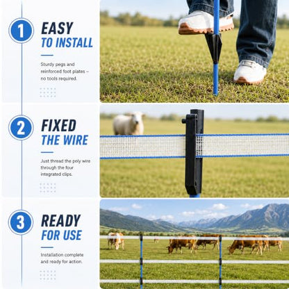 50 Pack Fixed Insulator Fiberglass Posts, 48 Inch Step-in Electric Fence Posts, Easy Step-in Posts for Livestock Fencing, Garden Fencing and Boundary Marking,Blue - color: Blue