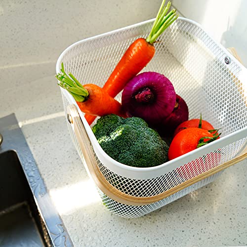 Metal Mesh Steel Harvest Basket, Square Wire Garden Basket with Handle – Multi-Functional Storage Organizer for Gathering Vegetables, Fruits, Kitchen, Garden, Picnic (Aqua-Square) - color: Aqua-Square