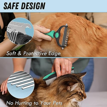 Docrok Pet Grooming Brush and Metal Comb Combo, Cat Brush Dog Brush for Shedding, Undercoat Rake for Dogs Grooming, Dematting Deshedding Brush Dogs Shedding Tool for Long matted Haired Pets, Green - color: Green