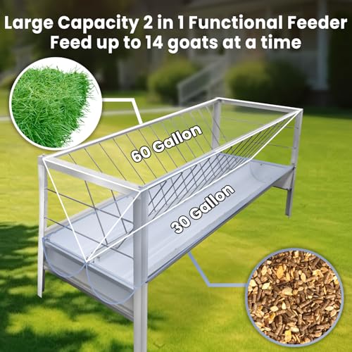 90-Gallon Heavy Duty 2-in-1 Goat Hay Feeder - Multi-Functional Galvanized Steel Hay & Grain Trough for Pastures, Barns & Farm Use