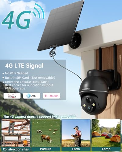 ZUMIMALL 4G LTE Cellular Security Cameras Wireless Outdoor, 2K No WiFi Cameras for Home Security with 360° View, Color Night Vision, 2-Way Talk, AI Detection, Built in SIM Card, Black - color: 1 Black 4G 3MP