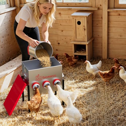 Sannwsg Chicken Feeders,68 lb Capacity 8 Port Automatic Chicken Feeder, Metal Chick Feeder with Locking Lid and Legs, Chicken Feeder for Chickens, Ducks, Geese - size: 8 Ports (3+3+2)