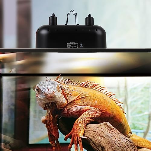 DXOPHIEX 15 inch Dual Reptile Light Fixture, Max 150W Reptile Heat Lamp with 2PCS 150W Ceramic Heat Emitter, Double Dome UVB Light Fixture for Terrarium and Tortoise Habitat - size: 15inch with 2PCS 150W ceramic heat emitter