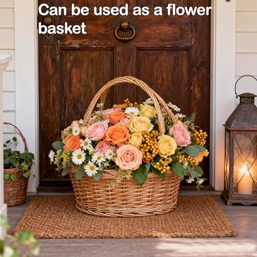 Wicker Picnic Basket with Handle, Natural Large Empty Basket Cheap Easter Egg Candy Storage Suitable for Toys, Flowers, Weddings (Original Color 15.75 * 11.81 * 5.91 inches)