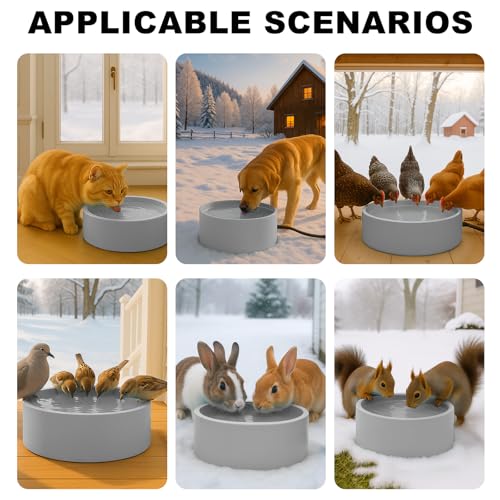 Pet Heated Bowl for Dog,Cat Warming Water Bowl with Chew Resistant Power Cord, Outdoor Waterproof Smart Uniform Heating for Small Animals Bird Chicken Rabbit Duck (108 fl oz, Grey)