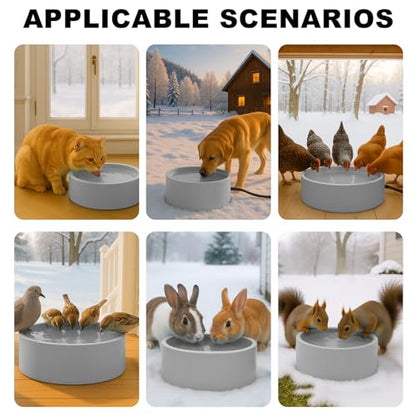 Pet Heated Bowl for Dog,Cat Warming Water Bowl with Chew Resistant Power Cord, Outdoor Waterproof Smart Uniform Heating for Small Animals Bird Chicken Rabbit Duck (108 fl oz, Grey)