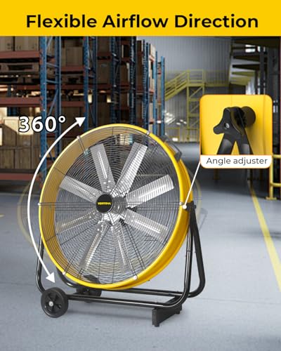 VENTISOL 24 Inch High Velocity Drum Fan, 9500 CFM Industrial Fans Heavy Duty, 3-Speed Shop Fan, Large Metal Floor Fan for Garage, Warehouse, Outdoor, Commercial, 8 Blades - style: 24" High Velocity Drum Fan