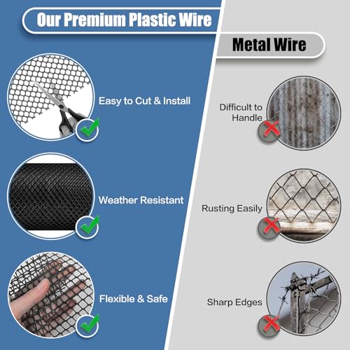 Plastic Pet & Garden Fence - Black 15.7in X 50ft Roll Multi-Use Decorative Chicken Wire Fencing for Poultry, Gardening & Animal Barriers - size: 15.7"X50'-1/3"OPENING