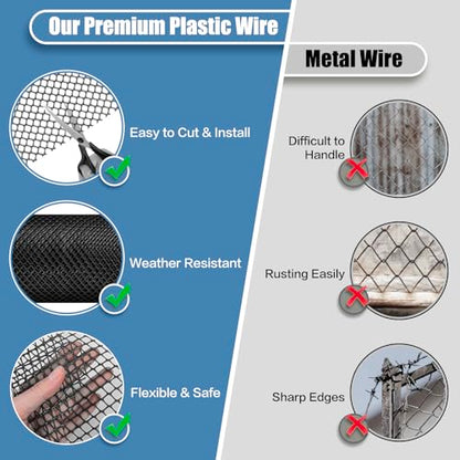 Plastic Pet & Garden Fence - Black 15.7in X 50ft Roll Multi-Use Decorative Chicken Wire Fencing for Poultry, Gardening & Animal Barriers - size: 15.7"X50'-1/3"OPENING
