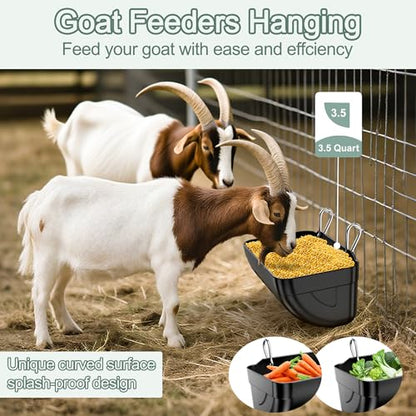 Goat Feeders Hanging, Chicken Waterer Feeder Trough for Poultry Livestock (3 * 3.5 Quart Black) - size: 3*3.5 Quart
