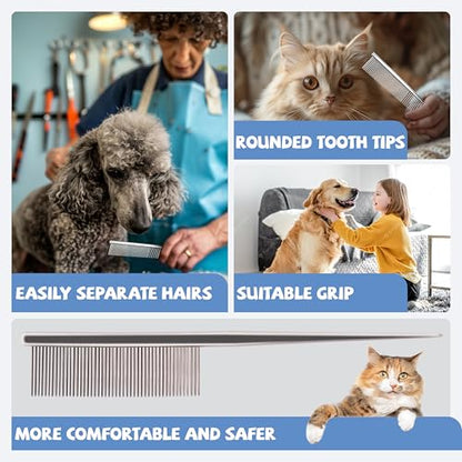 Grooming Pet Comb Rat Tail Dematting Cat and Dog Comb，Rounded Ends Design for Safe Tangle Removal, Hairstyling, Massage，Loose Hair Removal，Prevent Irritation，Fluffing Paws,Face,Tail,Remove Tear Stain - color: Silver