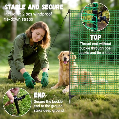 4x50FT Temporary Fence with Posts,Plastic Garden Safety Fence with 9 Fiberglass Stake,Windbreak Rope,Ground Peg,Temporary Fence for Backyard Outdoor Animal Protect,Temporary Dog Fence Outdoor - size: 4x50FT