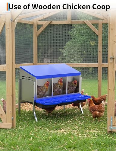 Garvee Nesting Boxes for Chickens - 3 Compartment Metal Stainless Steel Chicken Nesting Boxes with Pull-Out Trays,Hen Roosting & Laying Eggs,Roll Away Design,Easy to Install and Easy to Clean - color: Blue, size: 3 Holes with legs