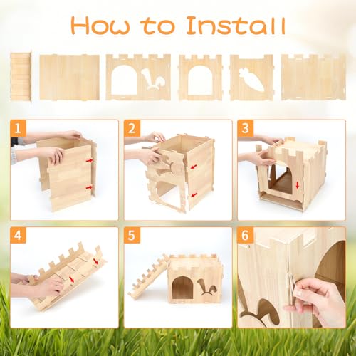 BWOGUE Extra Large Wooden Rabbit Castle Bunny House and Hideouts Detachable Small Animal Play Hideaway Hut for Indoor Adult Rabbit Guinea Pig Chinchilla Habitat - style: Modern