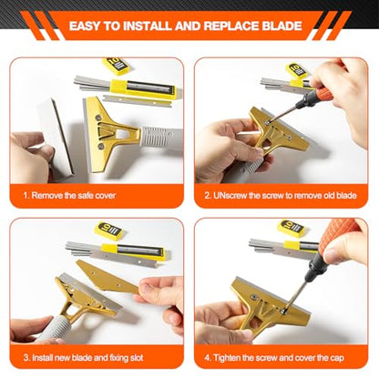Gomake 4" Wide Razor Blade Scraper Tool with Adjustable 16''-58"(1.3ft -4.8ft) Long Handle, 20PCS Extra Metal Blades, Cleaning Glass Wall Scraper, Painting stripping tools, Tile, Floors, Walls