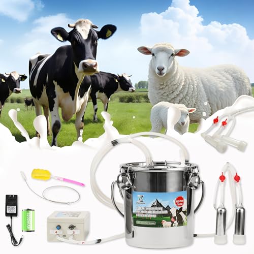 Upgrade 2-in-1 Goats and Cows Milking Machine, 0.8Gal/3L Food-Grade Stainless Steel Bucket with 5200mAh Built-in Rechargeable Battery, 4 Teat Cups, Cordless Pulsation Vaccum Electric Milking Machine - size: 3L Two-in-One Milking Machine