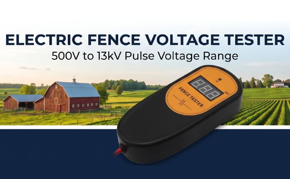 Naroote Electric Fence Voltage Tester ABS Digital Fence Fault Finder 500V to 13KV Large Screen One Button Circuit Protection for Farm Ranch Horse Fences