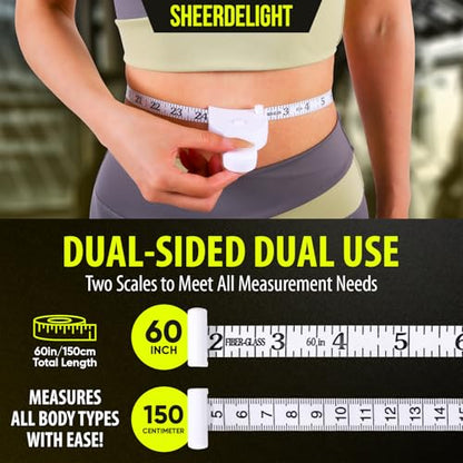 SheerDelight Body Measuring Tape, 2 Pack Retractable Measuring Tape for Body Measurements with Locking Mechanism and Push Button, Automatic Body Tape Measure for Fitness & Tailoring - White
