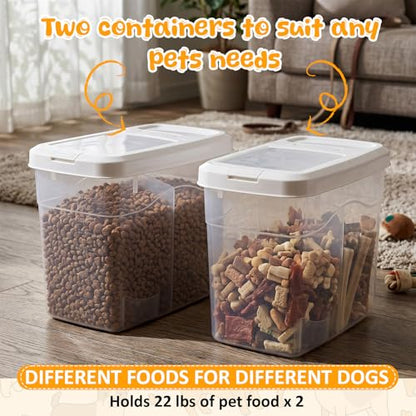 2 Pack Airtight Dog Food Storage Container, 22 Lbs Clear Pet Food Storage Bin with 2 Measuring Scoops for Pet Dog Cat Grain RiceTreat - size: 22 Lbs
