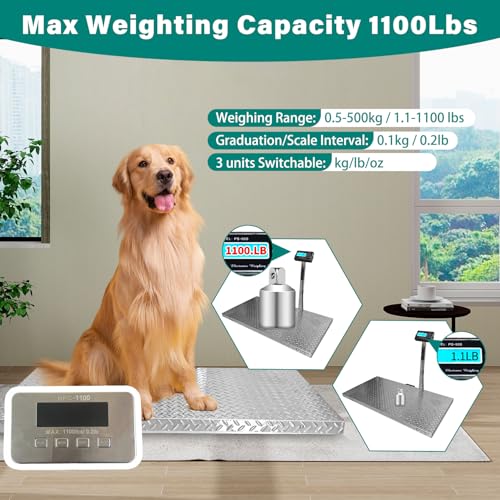 Upgraded 1100lb Dog Scales for Large Breed Weighing, 40"x20" Heavy Duty Livestock Scale, Large Animal Scale, Non-Slip Surface, with Stand Rod - style: 1100 lbs Pro