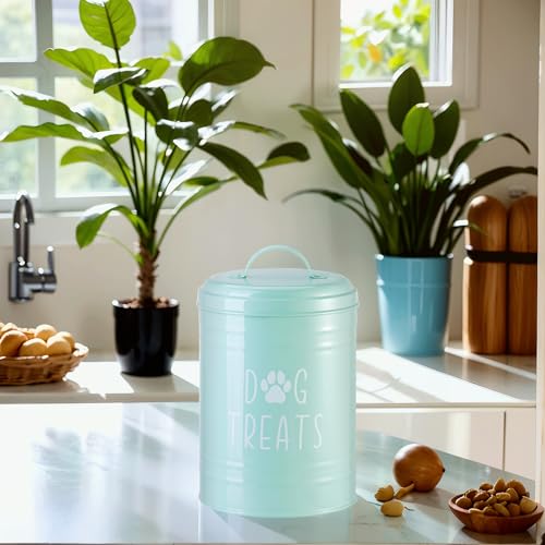 Dog Treat Container Airtight, Dog Treat Jar Set of 2 with Lid - 9x5.5''&7x4'' Metal Dog Cookie Jar for Farmhouse Kitchen Counter, Green Pet Treat Container, Dog Treat Storage Container for Dogs, Cats - color: Circle-Green