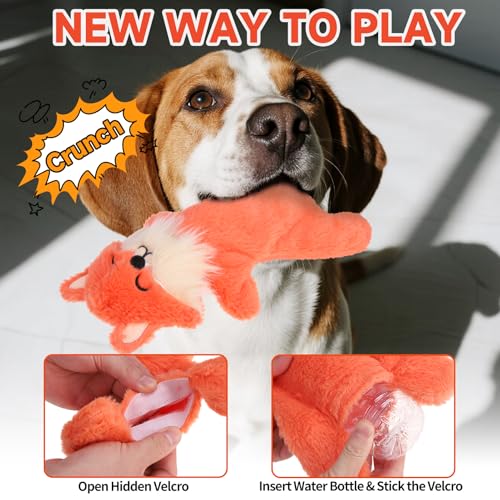 Mihachi No Stuffing Crinkle Dog Toys,2-in-1 Holds Water Bottles-Cruncher with Puncture Resistant Squeaker, Dog Squeak Toys Plush Dogs Chew Toy for Small Medium Large Breed Chewer, Fox - color: Fox