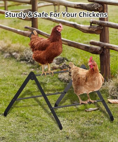 Chicken Roosting Perch, Adjustable Chicken Perch for Coop, Training Chicken Roosting Perches with Metal Stand, Chicken Toys Suitable for Chick, Hens and Parrots, Black